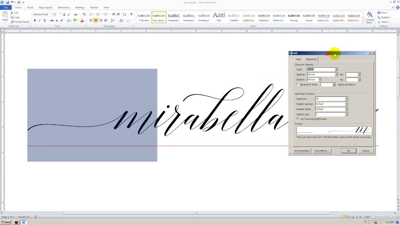 wide fonts in word
